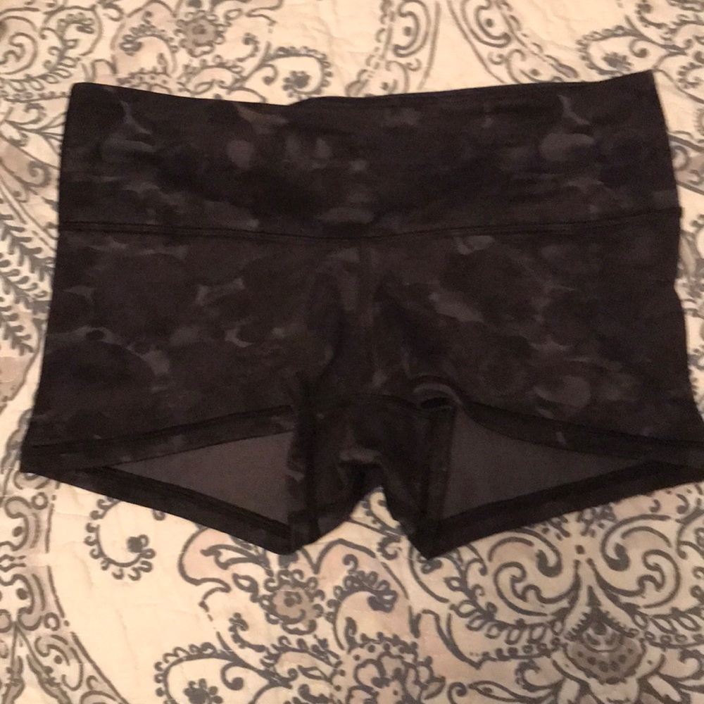 Black and Gray Patterned Workout Shorts